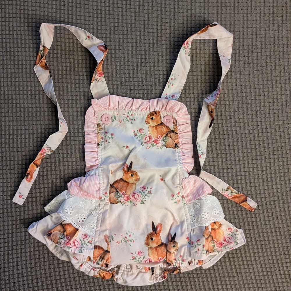 Cute Bunny Print Apron Dress